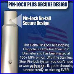 25' Delta Pin-Lock TELESCOPING Flag pole (Silver)